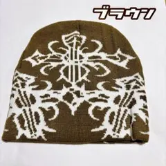 ビーニー　ブラウン　十字架　クロス　y2k　ストリート　サブカル　ユニセックス