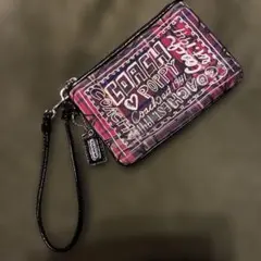 美品　COACH Poppy アクセサリーポーチ チェック柄 ピンク