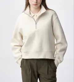 【新品】GU ヘビーウェイトスウェットハーフジッププルオーバー レディース 白