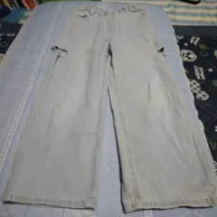 ライトブルー ダメージ加工 ワイドパンツ　130cm