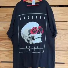 LEGENDS NEVER DIE スカル 薔薇 プリント Tシャツ ブラック