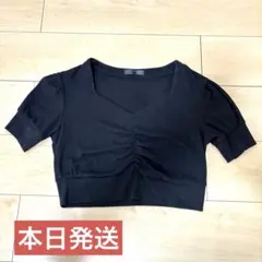 【本日発送】DAZY パフスリーブ トップス 黒 S相当 ヘソ出し 韓国風　春夏