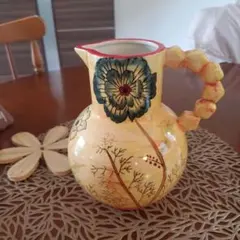 イタリア製 ヴィンテージ 陶器 花瓶 ピッチャー ピンク レトロ