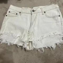 ホワイトデニム フリンジショートパンツ 平成