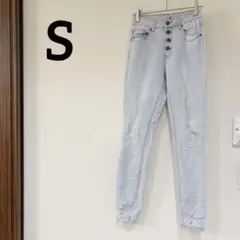 美品✨️【S】ライトブルースキニーデニム スキニー ダメージデニム