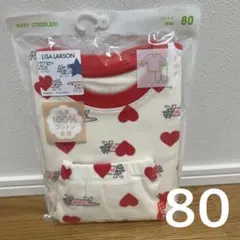 80 ユニクロ パジャマ 長袖 リサラーソン ハート オフホワイト 総柄