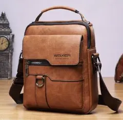 メンズ ショルダーバッグ レトロ 3WAY 防水 PUレザー 大容量 軽量