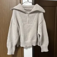 ハーフジップ ニット セーター ベージュ