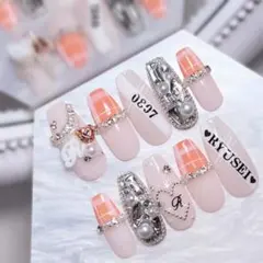 ネイルチップ 量産型 オレンジ オタクネイル シンプル スナ系 ちゅるん ハート