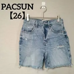 PACSUN【26】ライトブルー ダメージショートパンツ ボタンフライ
