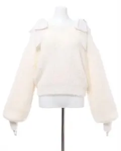 オフショル 肩リボンフェザーニット