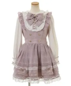 LIZLISA　シアーチェックエプロンフリルワンピース(ピンク)