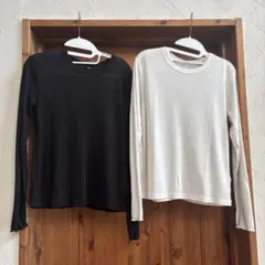 ソフトシアークルーネック　GU 長袖Tシャツ Mブラック ナチュラル