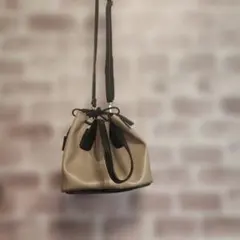 ベージュと黒の巾着型2ウェイショルダーバッグ