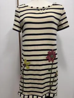 JOCOMOMOLA ボーダー 半袖 チュニック花柄刺繍のサムネイル
