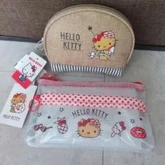 日焼けキティ　しまむら　クリアフラットポーチ 日焼けキティポーチセット