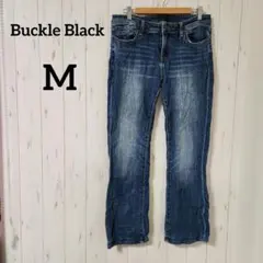 Buckle Black【M】 ブーツカットデニム ダークブルー ウォッシュ加工