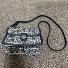 ネイビーとホワイトのツイードショルダーバッグ