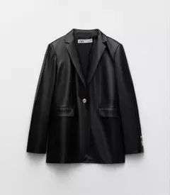 ZARA フェイクレザー ブレザー ブラックXS