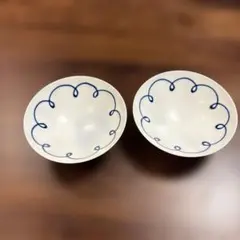 2個セット 白山陶器 平茶碗 マット白／染付【波佐見焼】