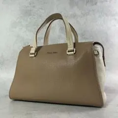 MIU MIU マドラス トートバッグ レザー ベージュ メタルロゴ バイカラー