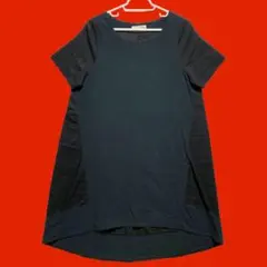 シューラルー　異素材半袖ワンピース　膝丈　チュニック　ブラック　薄手　M