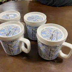 花柄 陶器製マグカップ 4個セット