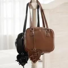 新品　ハンドバッグ　ハート　合皮　ブラウン　ガーリー　通学