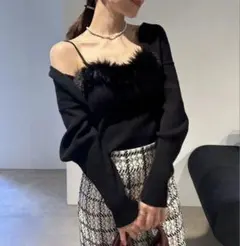 SNIDEL エコファーキャミ&カーディガンSET BLACK