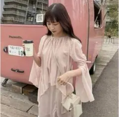 シャツ/ブラウス(長袖/七分) muguet angel drape sheer shirt PINK muguet（ミュゲ）の「angel drape sheer shirt（シャツ/ブラウス