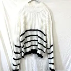 【袖が広めで可愛い♡】humpy ストライプタートルネックセーター サイズ40