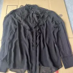 フリルデザイン 黒 長袖ブラウス