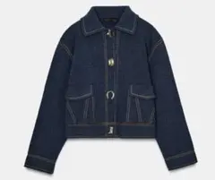 ZARA コントラストボタン付きニットジャケット L
