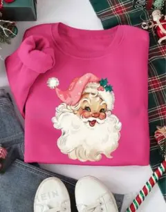 サンタクロース　裏起毛　トレーナー　ピンク