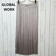 グローバルワーク プリーツロングスカート グレージュ ウエストゴム F