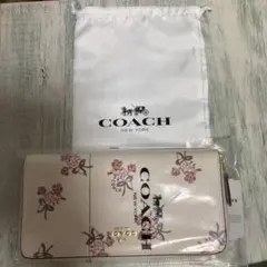 【新品未使用】コーチ　長財布　ホワイト　花柄