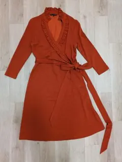 オレンジフリルラップドレス　 バナナパブリック