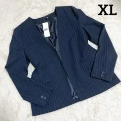 【未使用品】GU ノーカラーウォッシャブルジャケット ストライプ柄 大きいサイズ