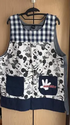 エプロン⑥ 保育士 ディズニー ミッキー チェック ネイビー