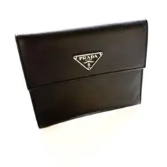 PRADA 三つ折り財布 ブラック サフィアーノ レザー三角ロゴ　黒 PRADA 三つ折り財布 三角ロゴ サフィアーノレザー ブラック｜Yahoo
