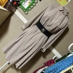 昭和レトロ ドット柄● 襟付き 長袖ワンピース ヴィンテージ 古着