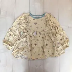 プティマイン　花柄　チュニック　長袖トップス　ロンティー　イエロー　黄色