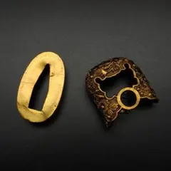 ツ*ー様 金着せ切羽 2枚組 刀装具 武具 日本刀 時代物 骨董
