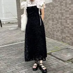 花柄　キャミワンピ　キャミワンピース　ブラック　黒ワンピ