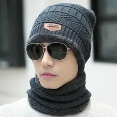 SELE新品 メンズニット帽 ネックウォーマ 防寒 暴風 激暖 男女兼用 グレ