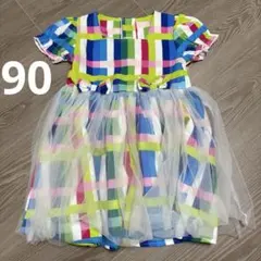 【SHEINシーイン90〜95cm】女の子カラフルチェックチュールワンピース半袖のサムネイル