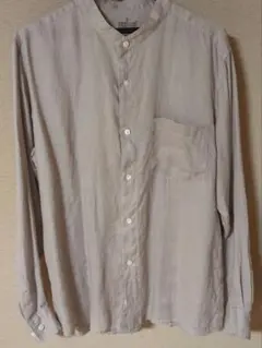 無印良品　リネンシャツ　バンドカラー　グレーベージュ　XL　麻100%　MUJI