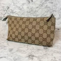 GUCCI グッチ GGキャンバス ポーチ コスメポーチ レザー ベージュのサムネイル