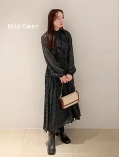 【美品✨】Mila Owen 衿フリルデザインプリーツワンピース ドット柄