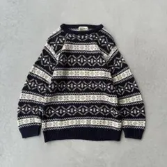 90s Eddie Bauer ノルディック柄　ウールニット　ボーダー　古着